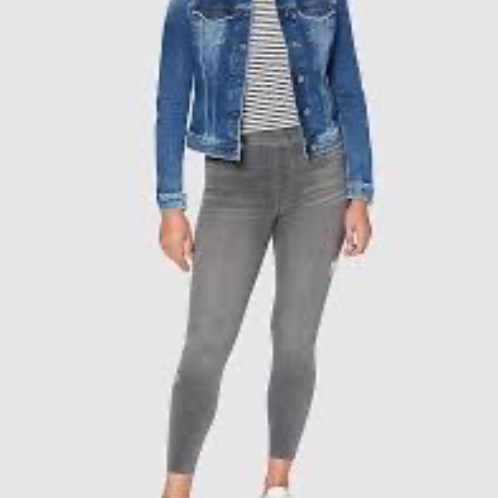 Soanx Women's Distressed Grey Stretch Denim High Waist Cropped Skinny Jeans Sz L